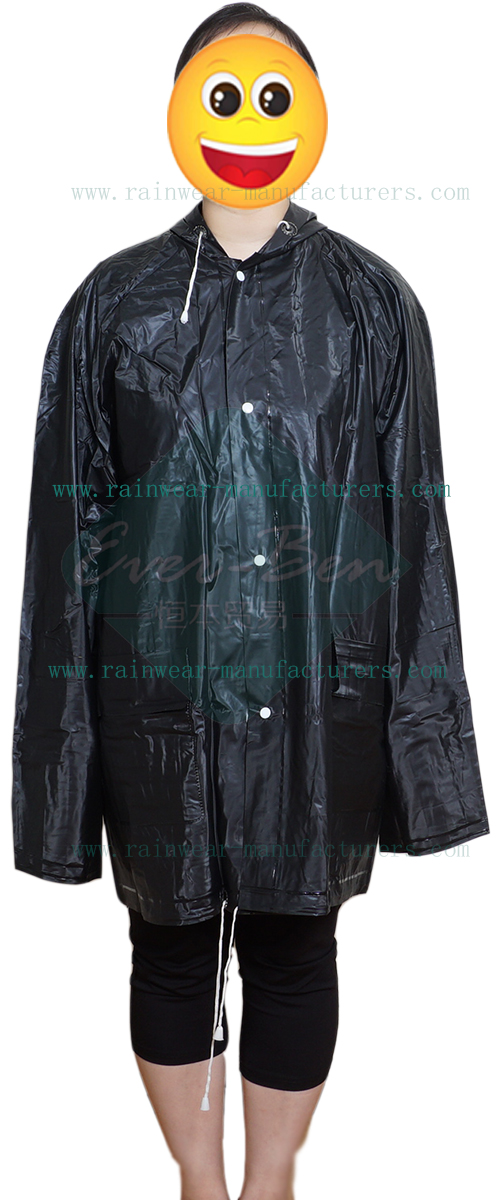PVC black rain gear-black rain jacket-Strong reusable pvc rain gear